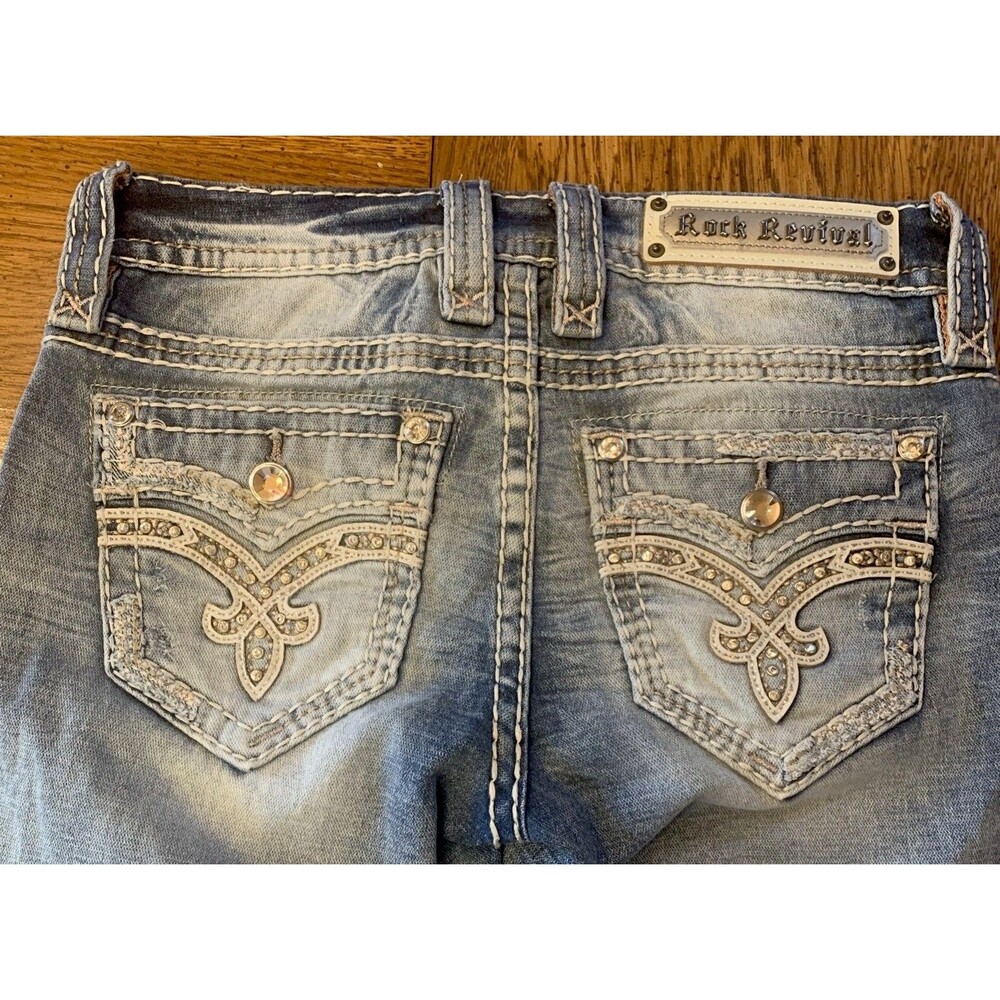 $169 Rock Revival Aloisia Women's 25 Denim Jeans Ankle Skinny Stretch Blingy